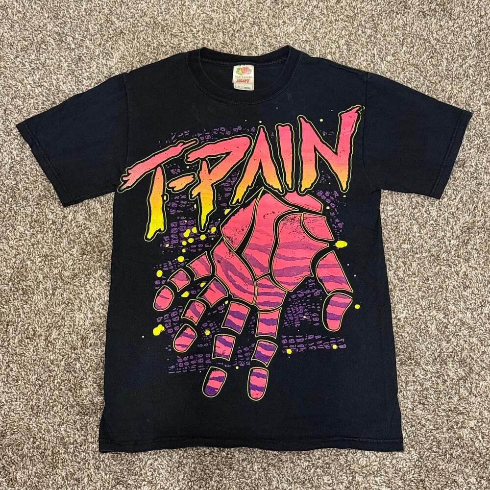 Vintage T-Pain Neon Zebra Graphic Rap Tee - Fruit of the Loom Heavy Cotton